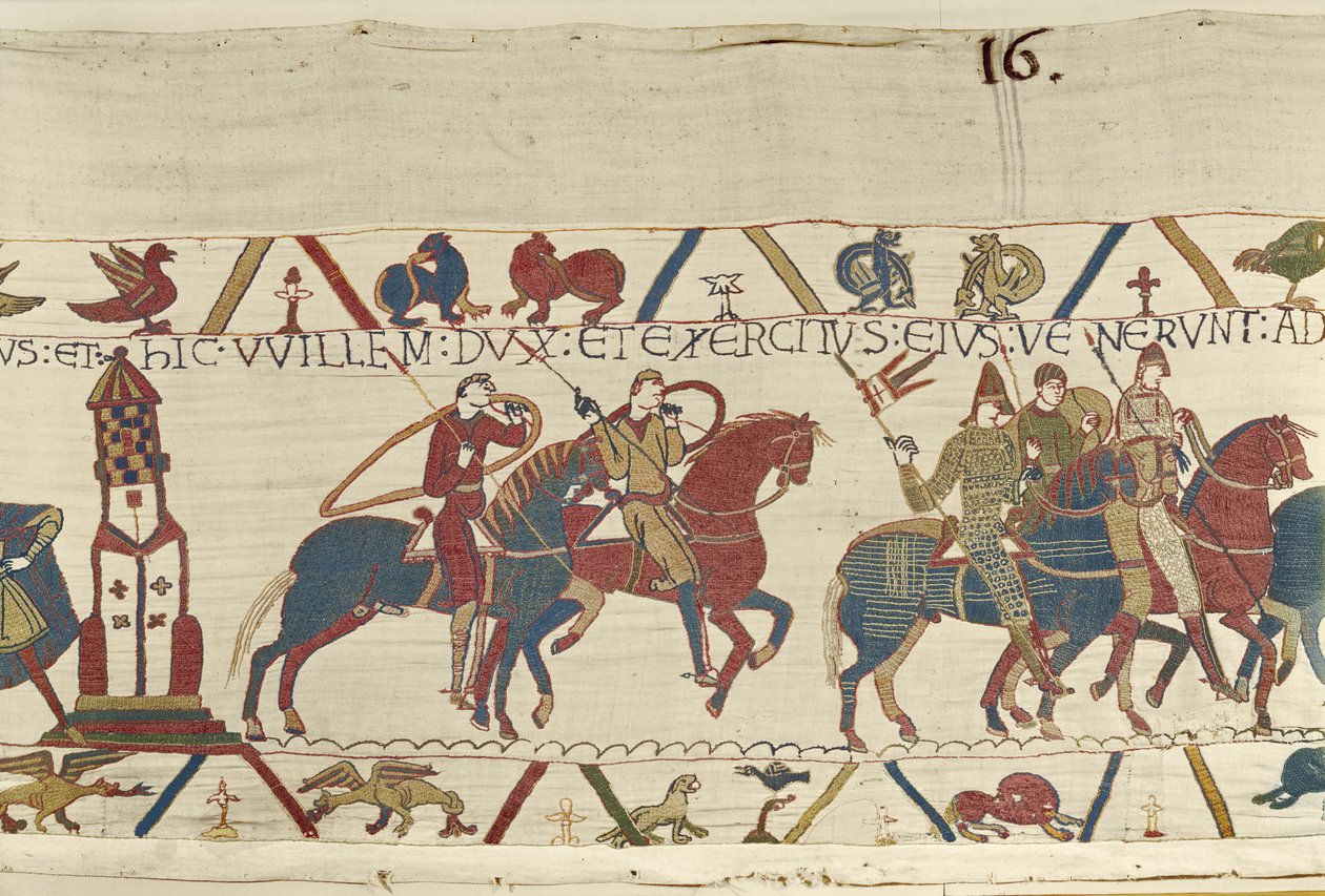 William prowadzi swoją armię przeciwko księciu Conanowi z Bretanii, Bayeux Tapestry (haft wełniany na płótnie) autorstwa Unbekannt