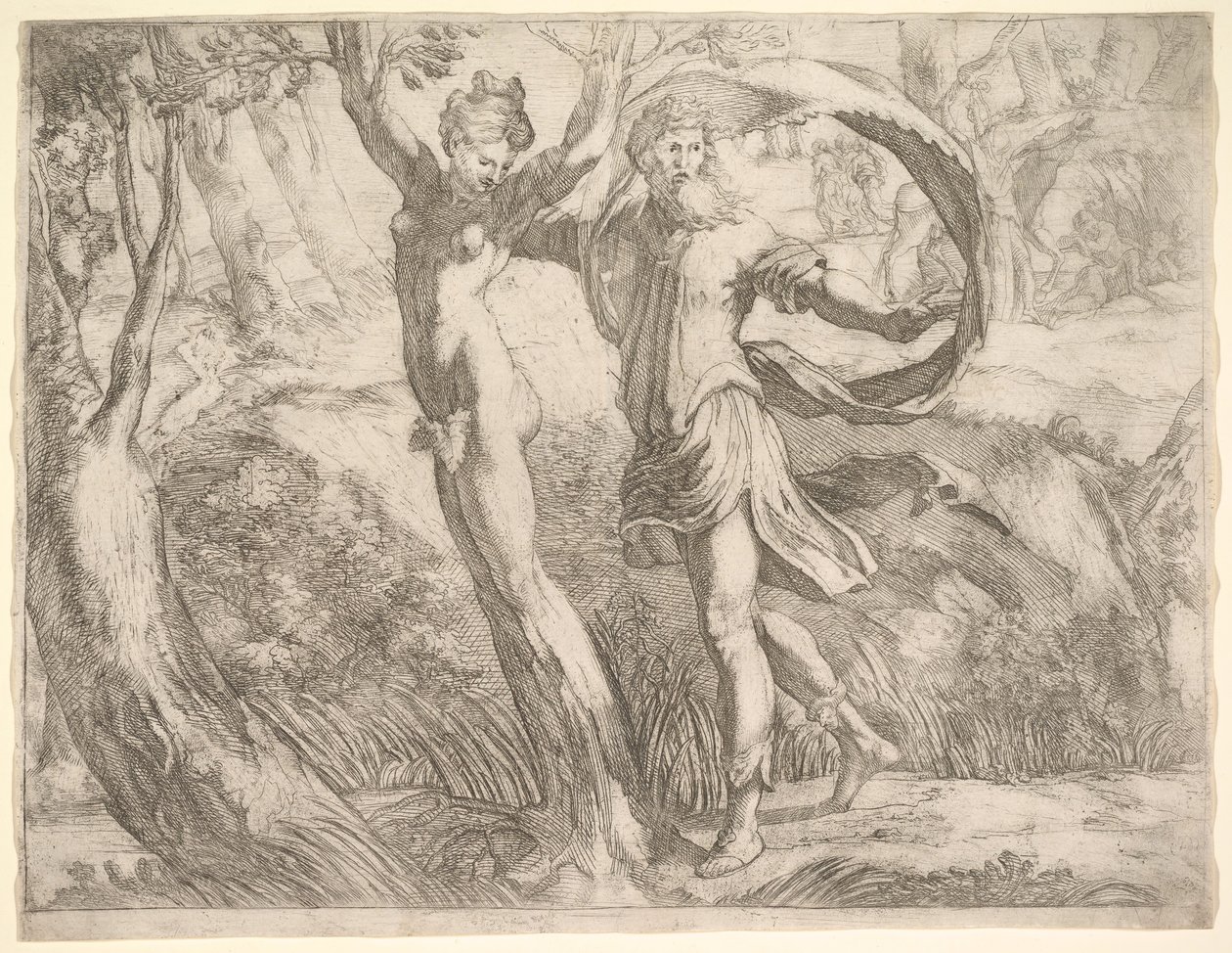 Album Wilton, folio 10a: Priapus i Lotis, ca. 1530-50. autorstwa Unbekannt
