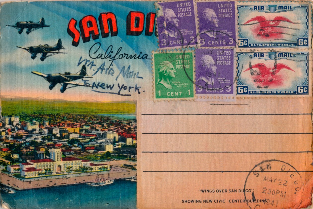 Skrzydła nad San Diego – pokazuje nowy budynek centrum miejskiego, c1941 r. autorstwa Unbekannt