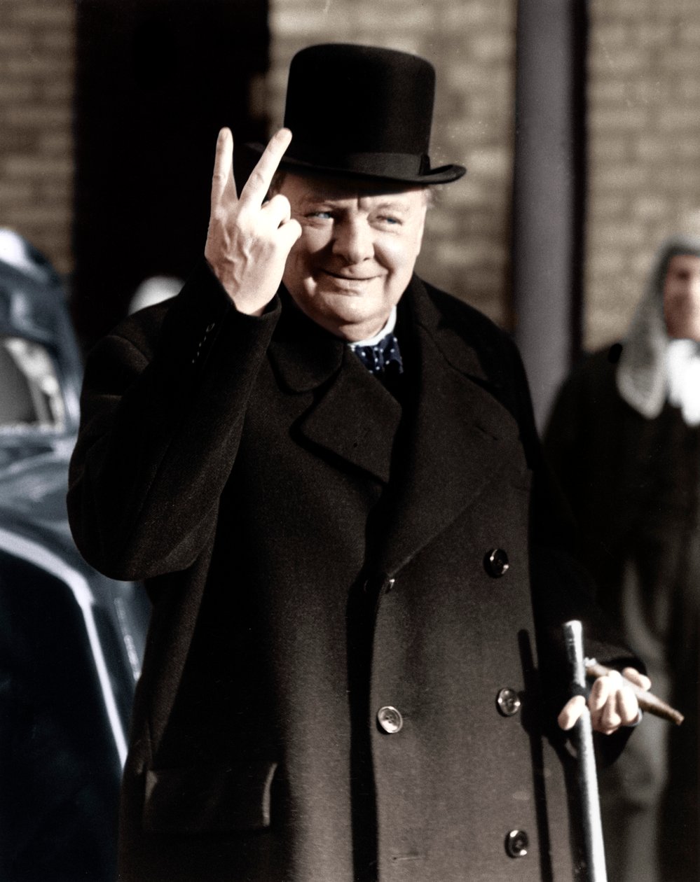 Winston Churchill robi swój słynny znak V jak Victory, 1942 r autorstwa Unbekannt