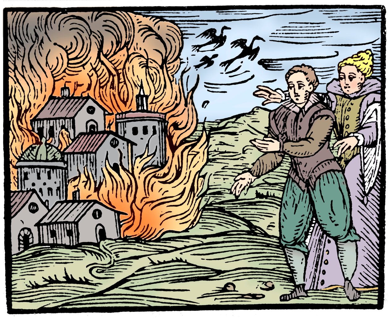 Czarownice niszczące dom przez pożar - Szwabia, 1533 autorstwa Unbekannt