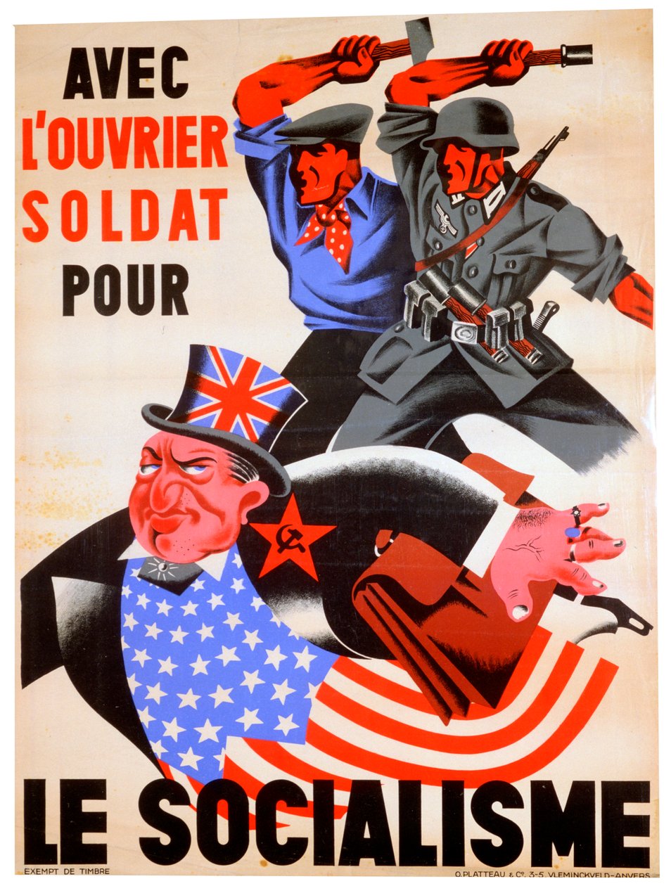 Z robotnikiem i żołnierzem socjalizmu, belgijski pronazistowski plakat propagandowy, c1941-1944 autorstwa Unbekannt