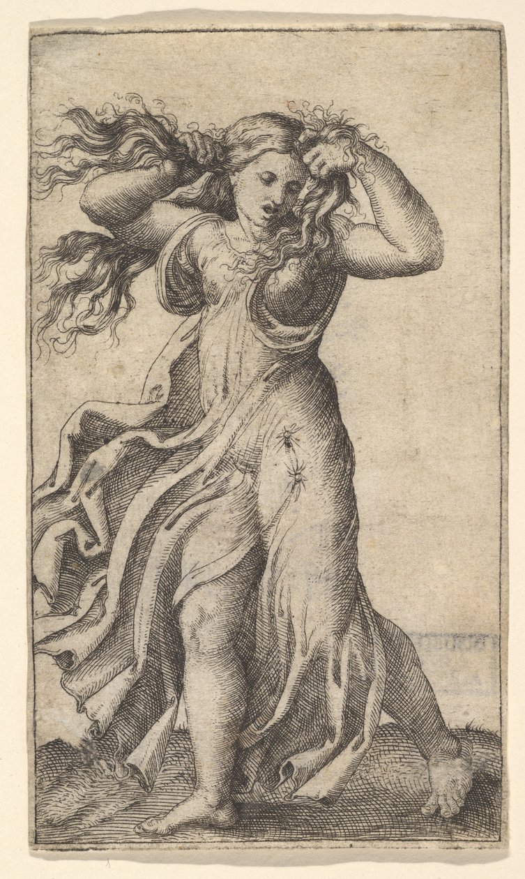 Kobieta ciągnąca za włosy, ca. 1515. autorstwa Unbekannt