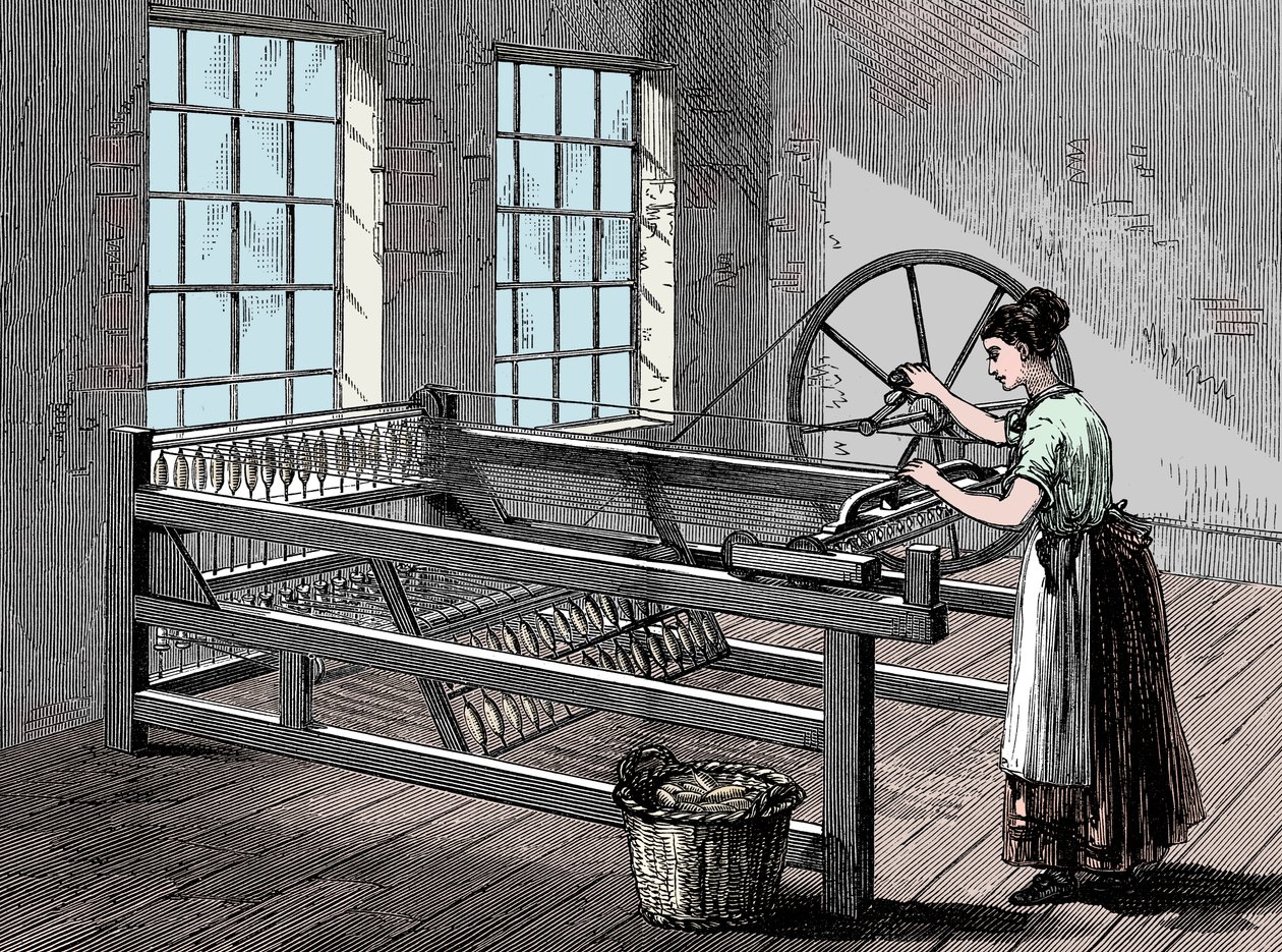 Kobieta używająca Spinning Jenny, ok. 1880 r. autorstwa Unbekannt