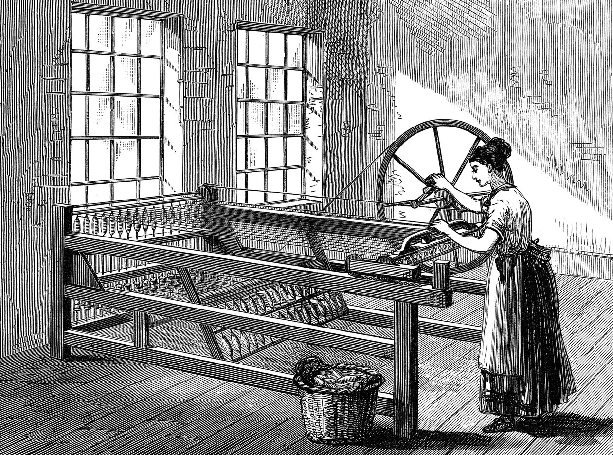 Kobieta używająca Spinning Jenny, ok. 1880 r. autorstwa Unbekannt