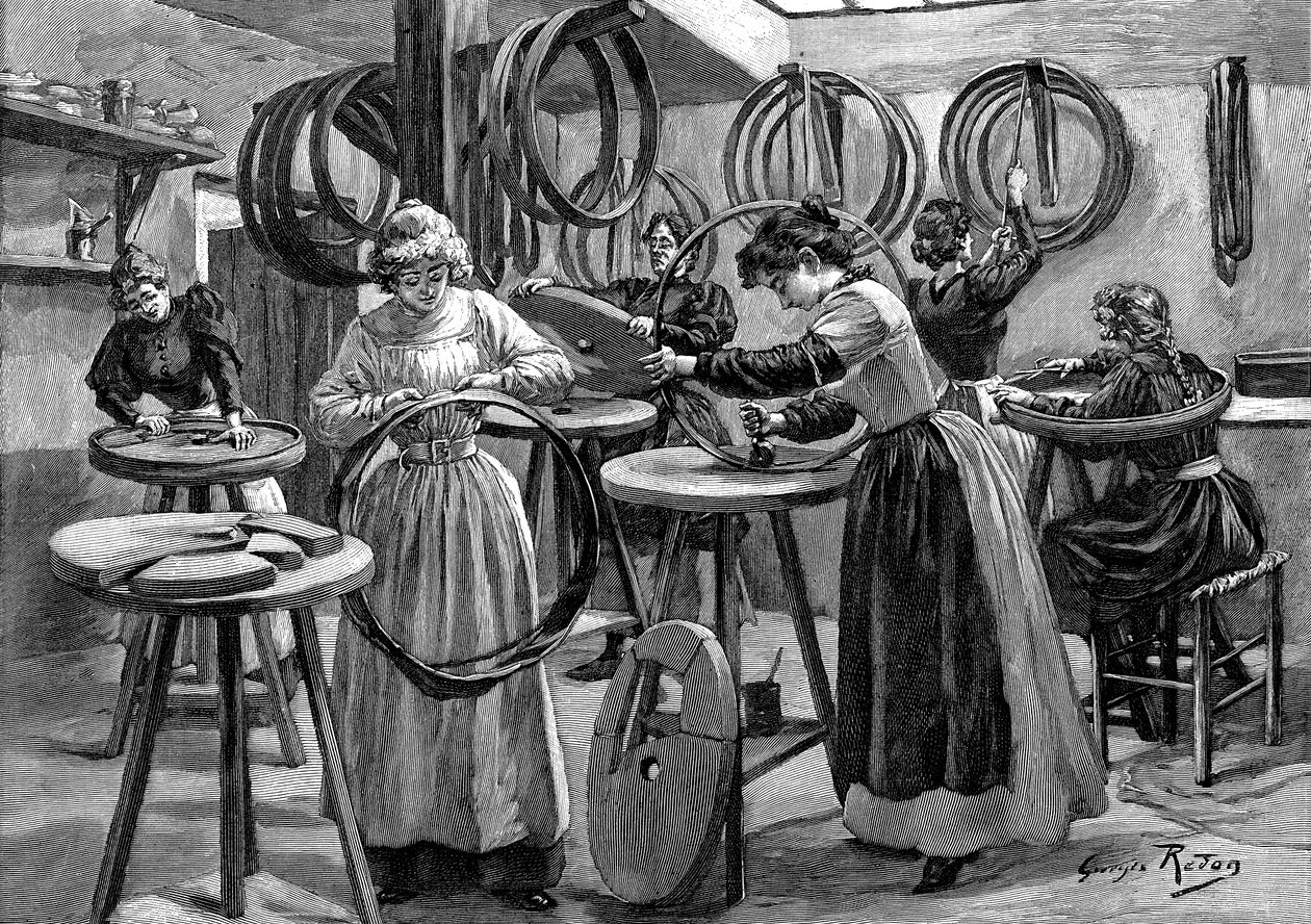 Kobiety produkujące opony pneumatyczne do rowerów, Francja, 1896 autorstwa Unbekannt