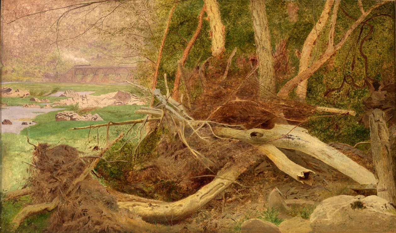 Zalesiony krajobraz z mostem, ca. 1860-1870. autorstwa Unbekannt