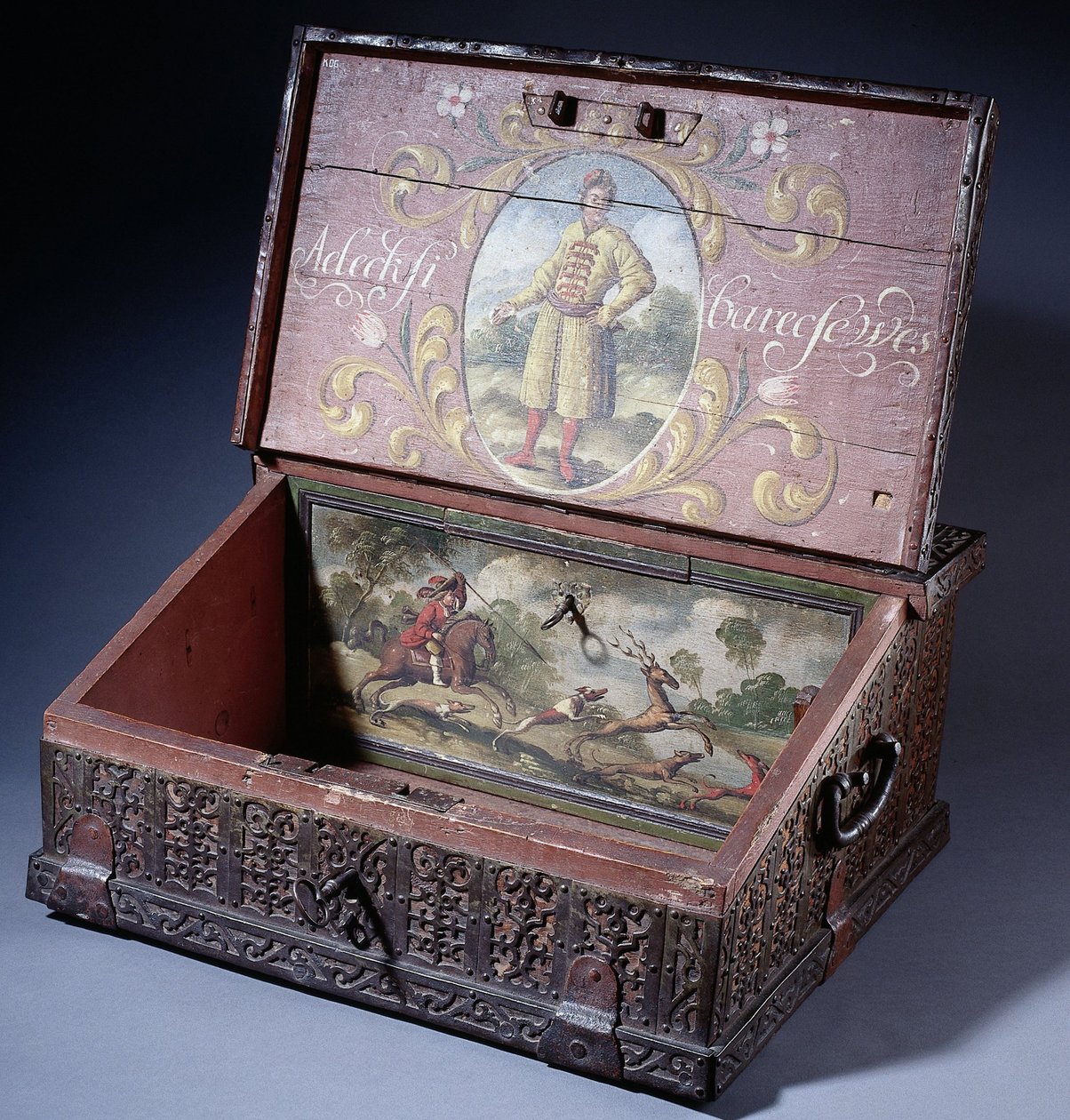 Drewniana kasa lub pudełko z portretem syna Piotra Wielkiego, ca. 1695 autorstwa Unbekannt