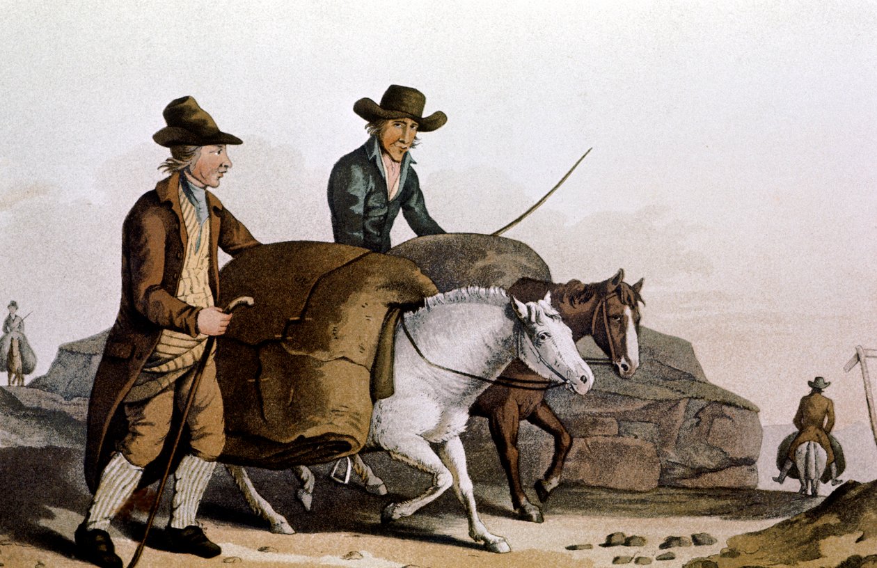 Kupiec wełny zabierający „kawałki” sukna do Sukiennic na sprzedaż w Leeds, 1814 autorstwa Unbekannt