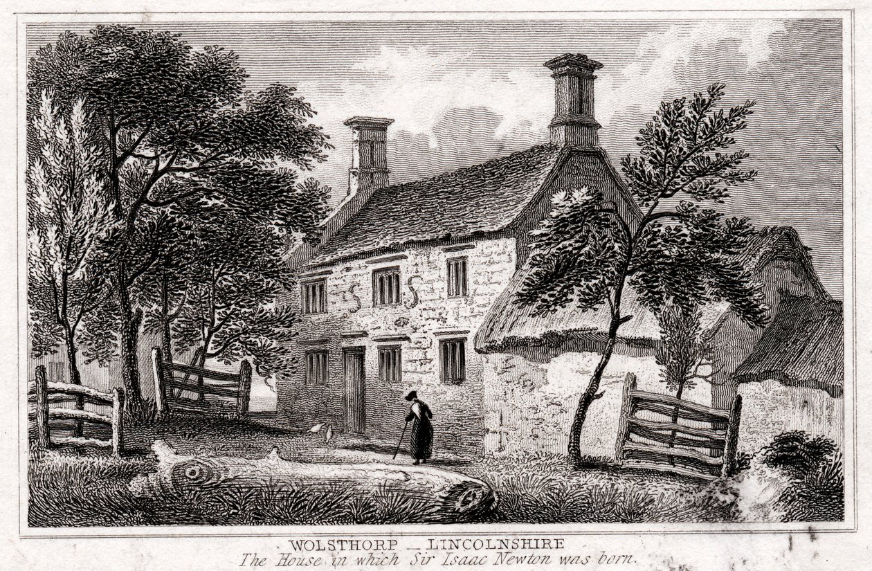 Woolsthorpe Manor, niedaleko Grantham, Lincolnshire, miejsce urodzenia Sir Isaaca Newtona, początek XIX wieku autorstwa Unbekannt