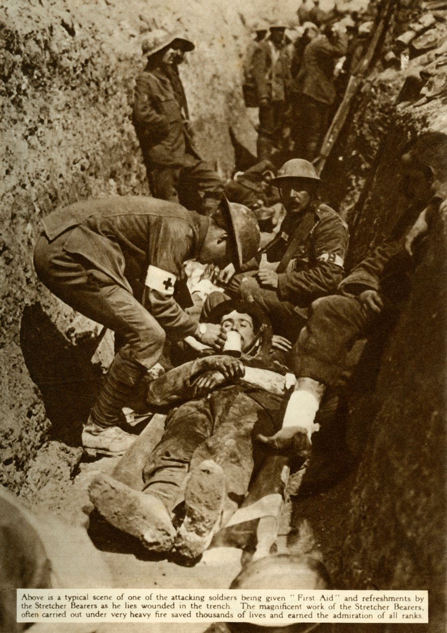 Leczenie rannego żołnierza w okopach, Bitwa nad Sommą, I wojna światowa, 1916, 1935. autorstwa Unbekannt