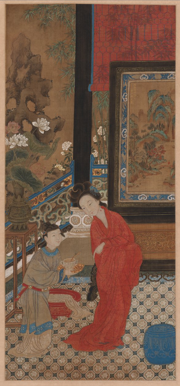 Yang Guifei wychodzi z wanny, XVIII wiek. autorstwa Unbekannt