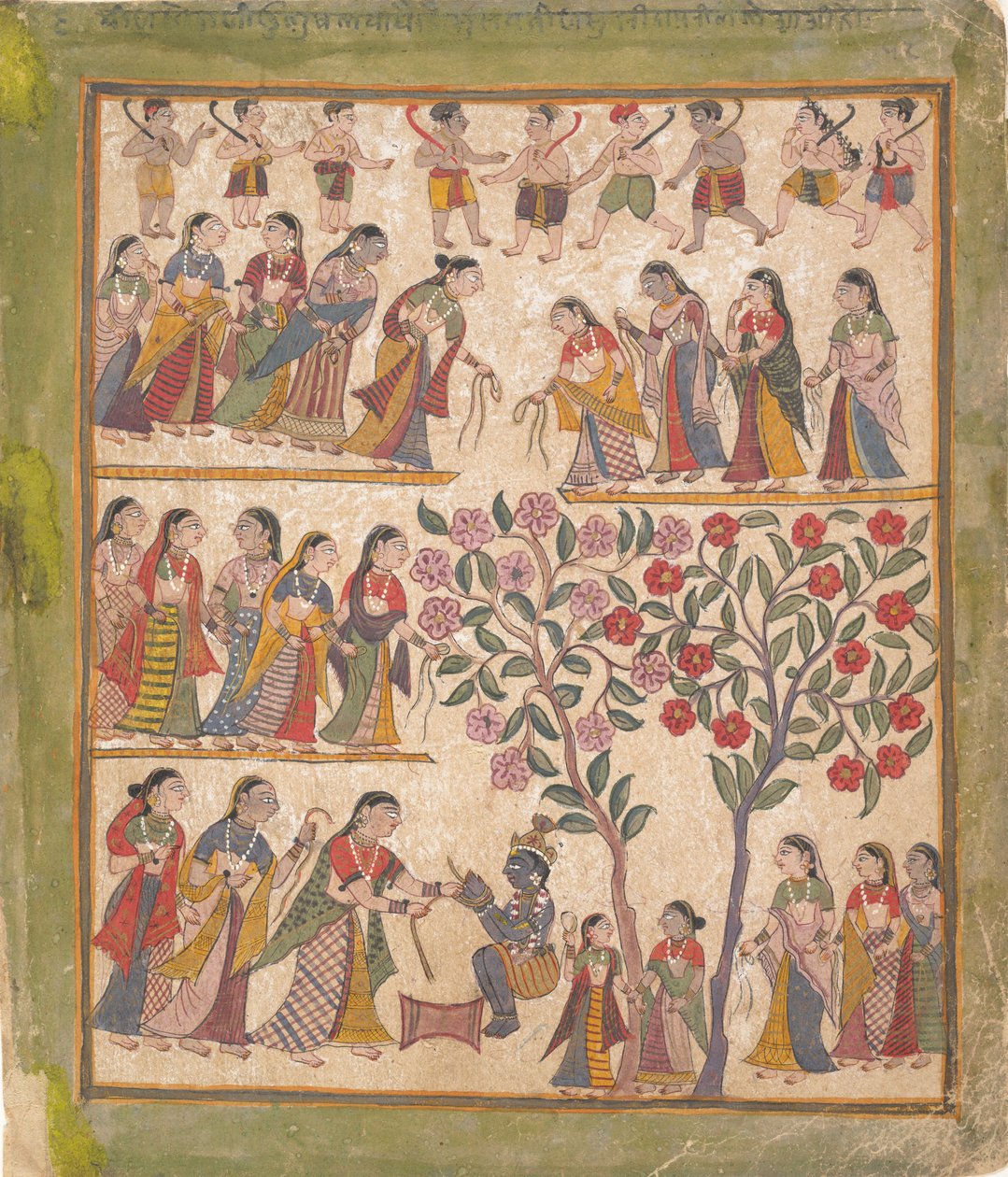 Yashoda wiąże ręce Kryszny: Strona z rozproszonego rękopisu Bhagavata Purana, 1640-50. autorstwa Unbekannt