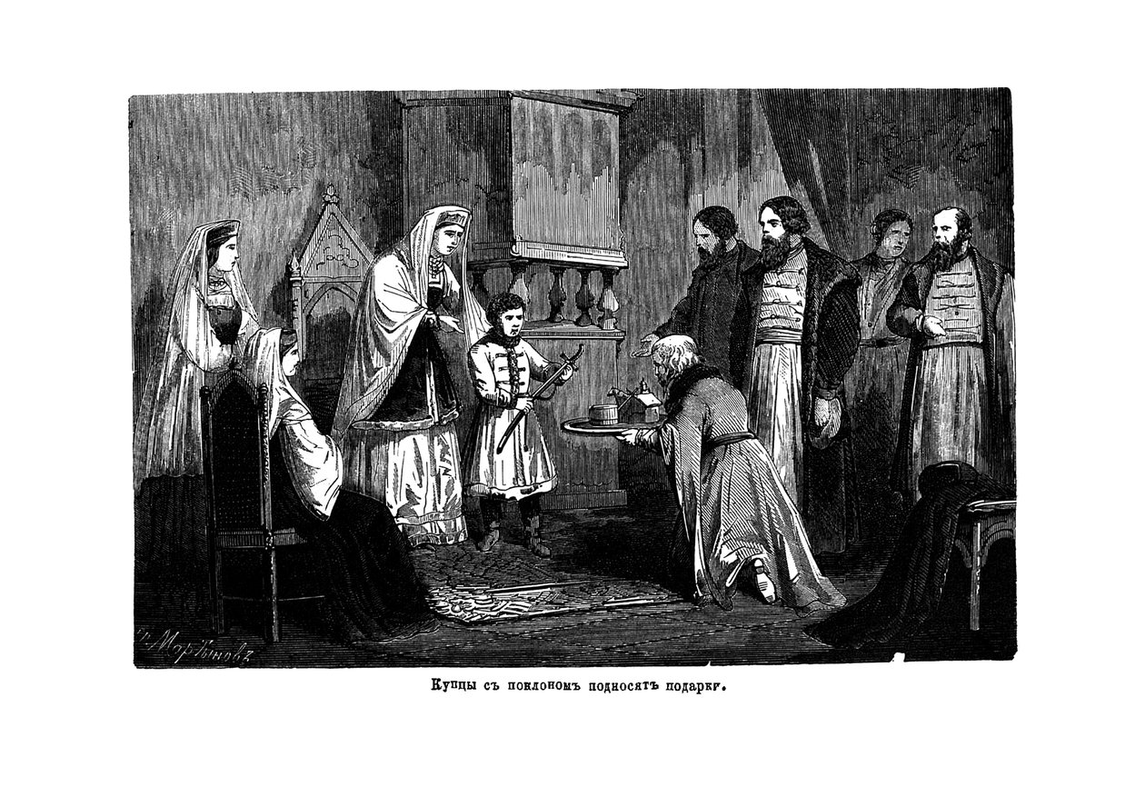 Młody Piotr Wielki otrzymuje prezenty od kupców, 1875 autorstwa Unbekannt