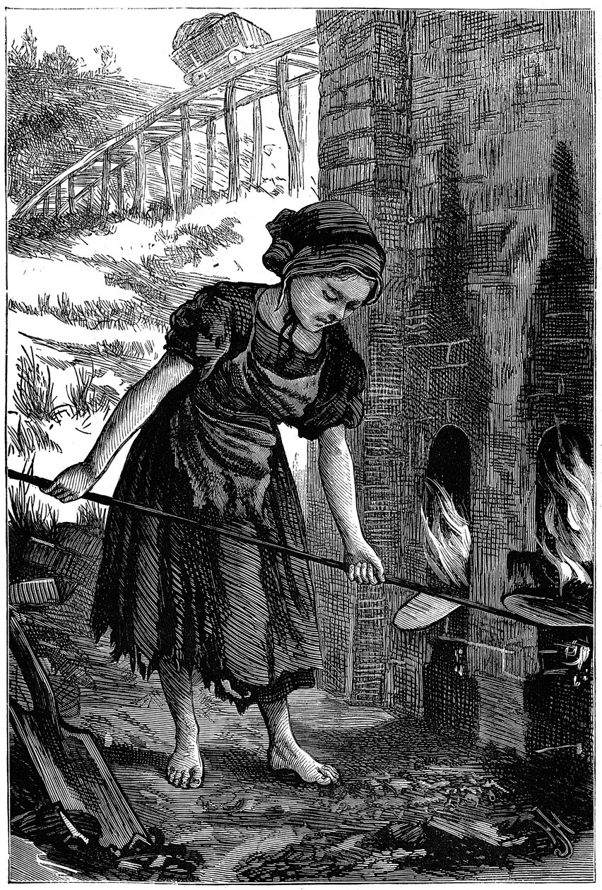 Młoda dziewczyna pielęgnująca otwory ogniowe w piecu ceglanym, 1871 autorstwa Unbekannt