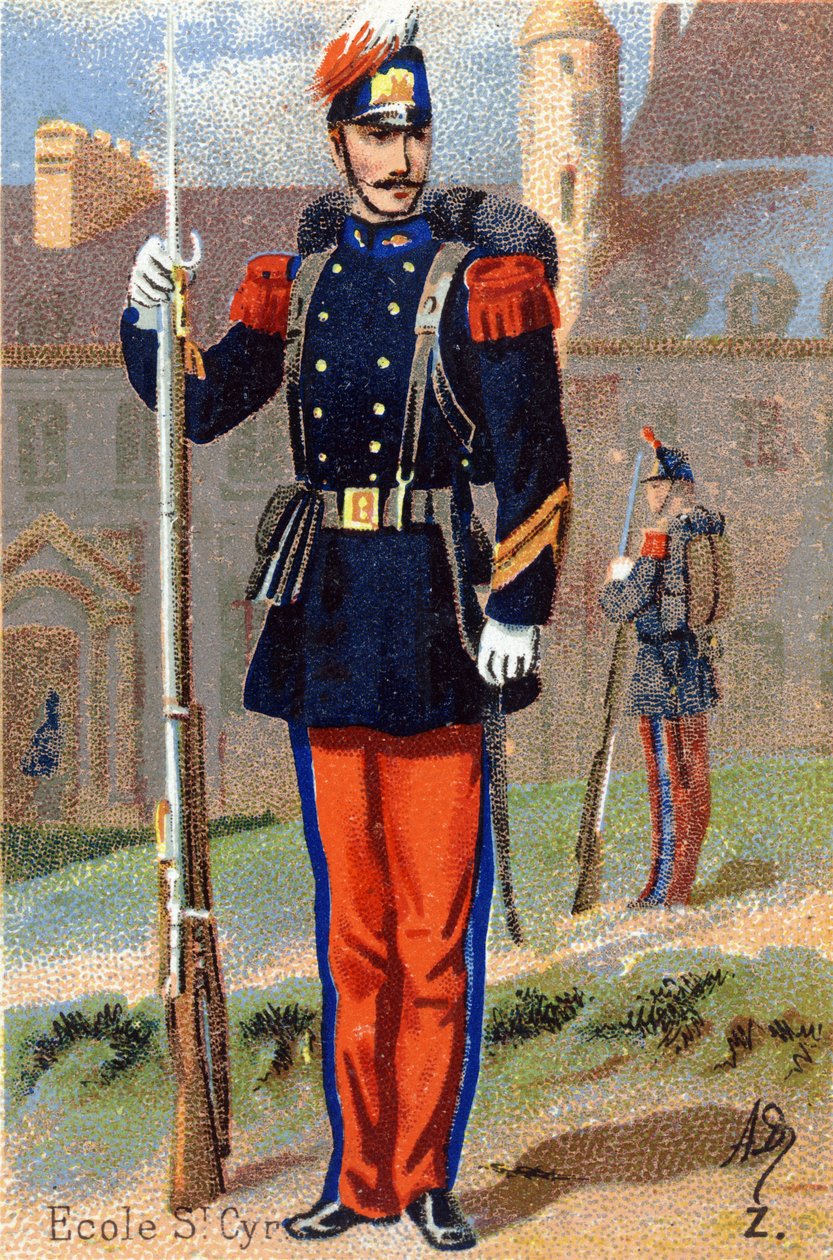 Z: Szkoła św. Cyr. Grawerowanie w „Alfabecie wojskowym”. Inicjały ilustratora: A. D. Wydawca nieznany. Chromolitografie z końca XIX wieku. Wymiary: 10,5x7cm . autorstwa Unbekannt
