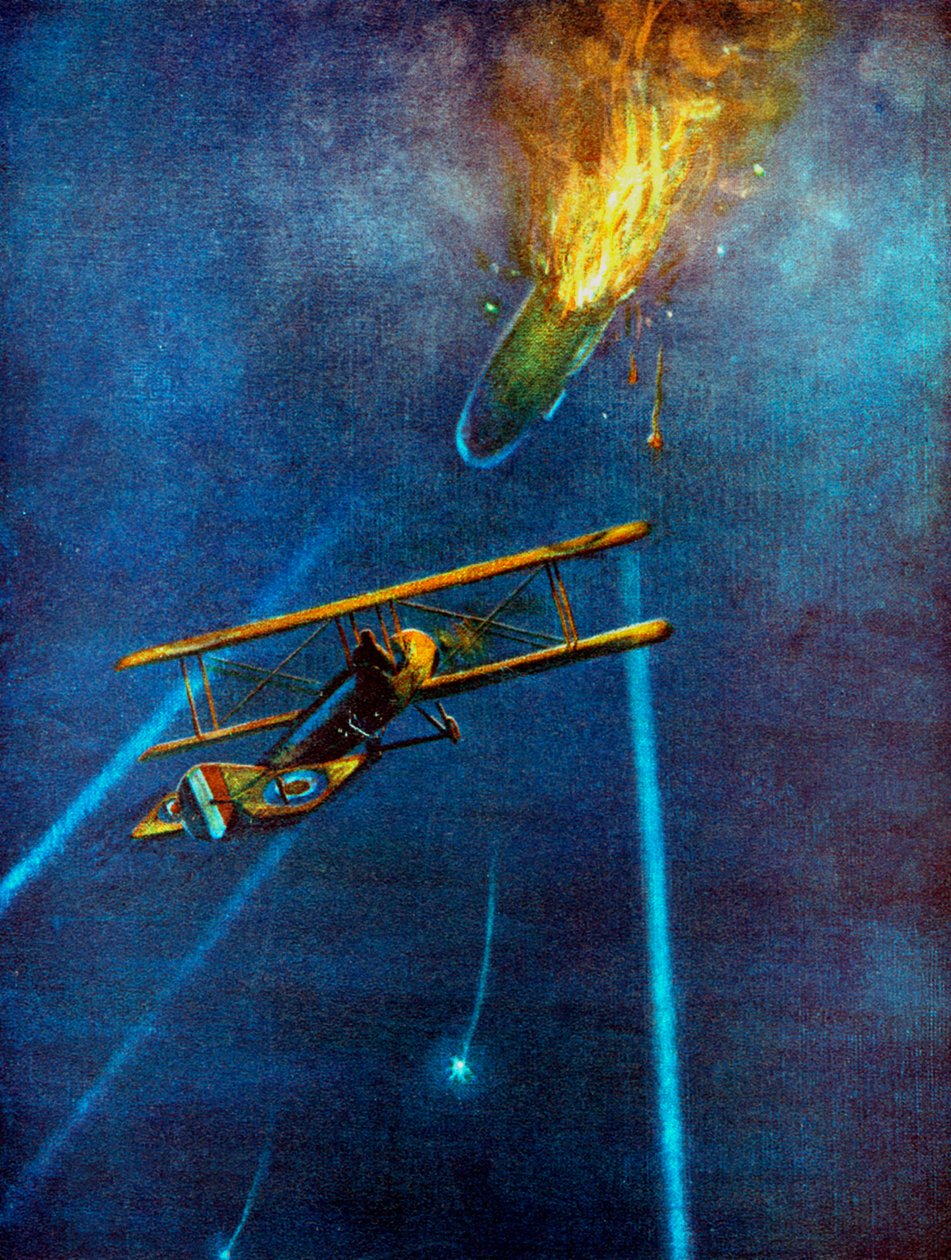 Sterowiec Zeppelin zestrzelony w Cuffley, niedaleko Enfield, podczas nalotu bombowego na Londyn, 1916 autorstwa Unbekannt