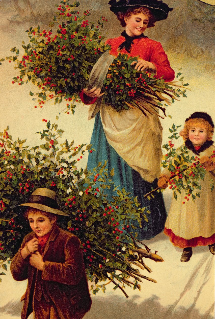 Carrying Home the Christmas Holly, wiktoriański, (ilustracja książkowa) autorstwa Unbekannt Unbekannt