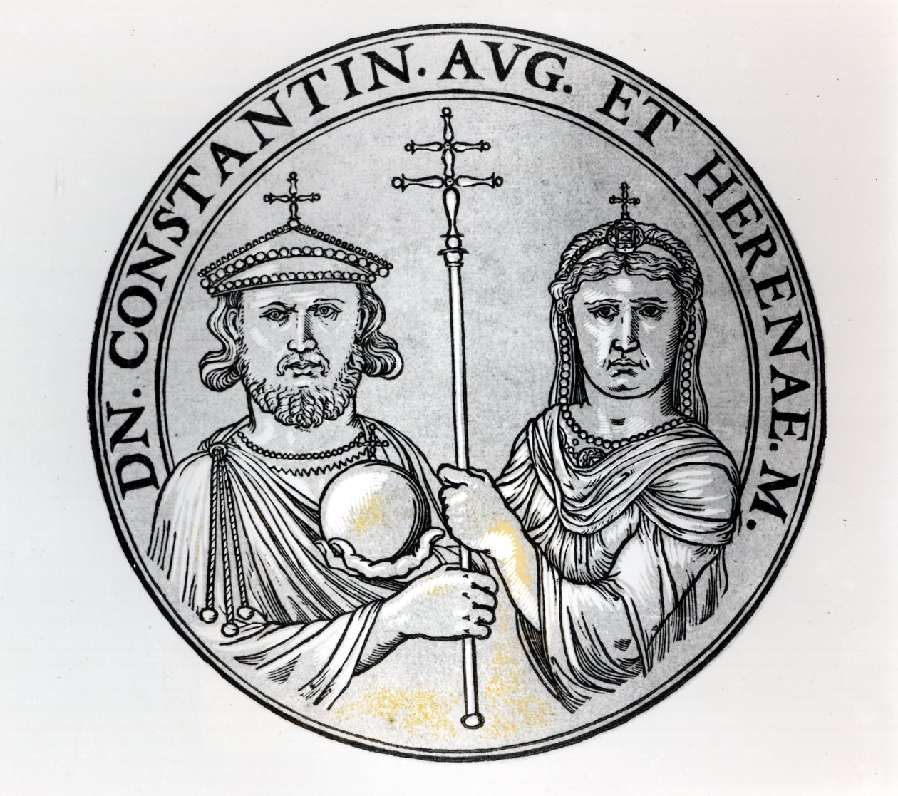 Konstantyn VI (770-c.797 ne) i jego Matka Irena (rycina) (fot. bw) autorstwa Unbekannt Unbekannt