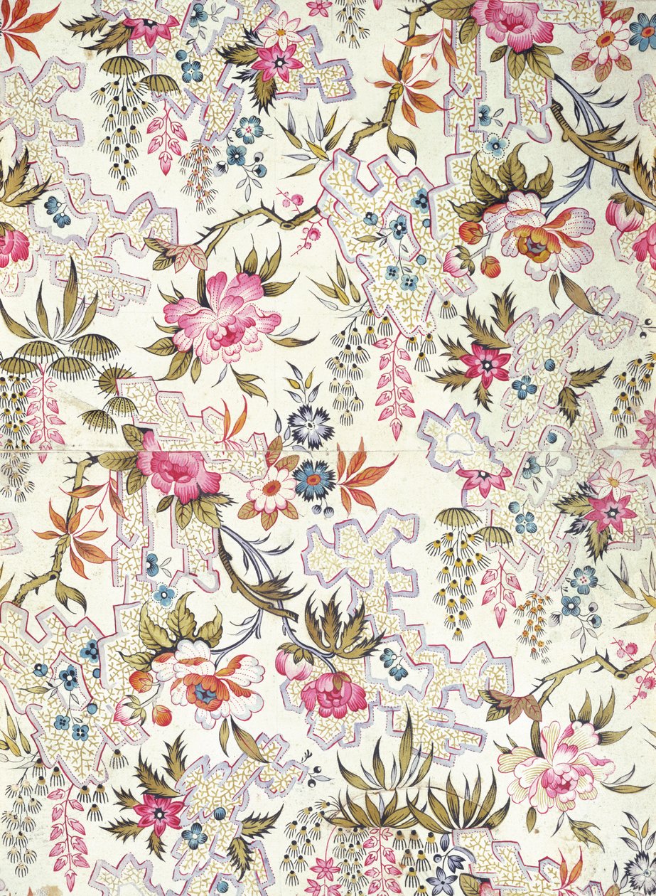 Kwiatowy wzór na jedwabny materiał ze stylizowanymi kwiatami i gruntowym wzorem meandrów wypełnionych drobnymi wodorostami autorstwa Williama Kilburna, ok. 1790 r. autorstwa Unbekannt Unbekannt