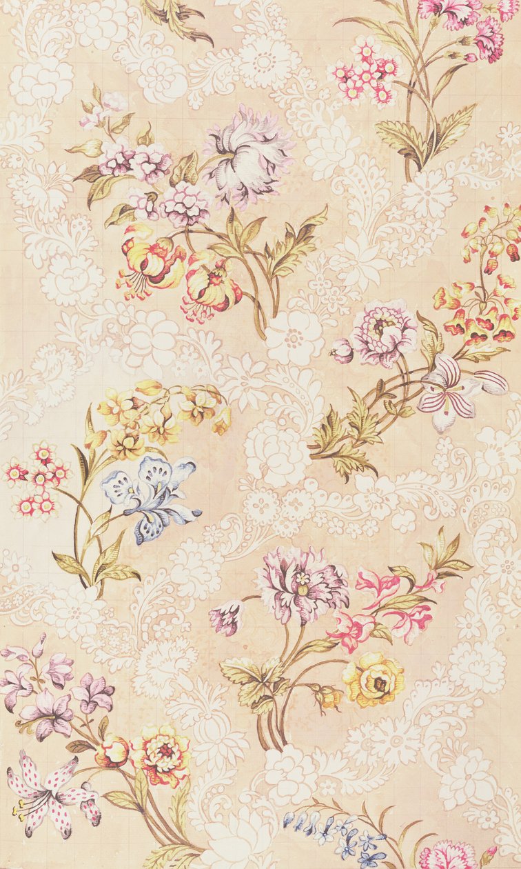Kwiatowy wzór z piwoniami, liliami i różami na jedwabiu Spitalfields, autorstwa Anny Marii Garthwaite (1690-1763), 1744 autorstwa Unbekannt Unbekannt