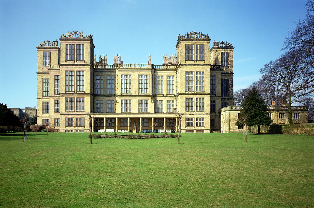 Hardwick Hall, Widok zewnętrzny, zbudowany 1590-97, Derbyshire, Wielka Brytania autorstwa Unbekannt Unbekannt