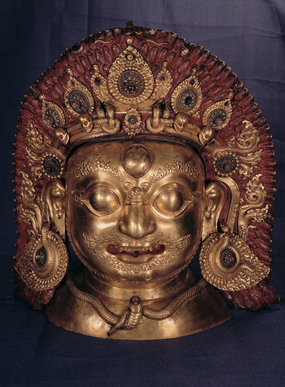 Głowa Bhairawy, koniec XVII w. (wytłaczana miedź, malowana i złocona) autorstwa Unbekannt Unbekannt