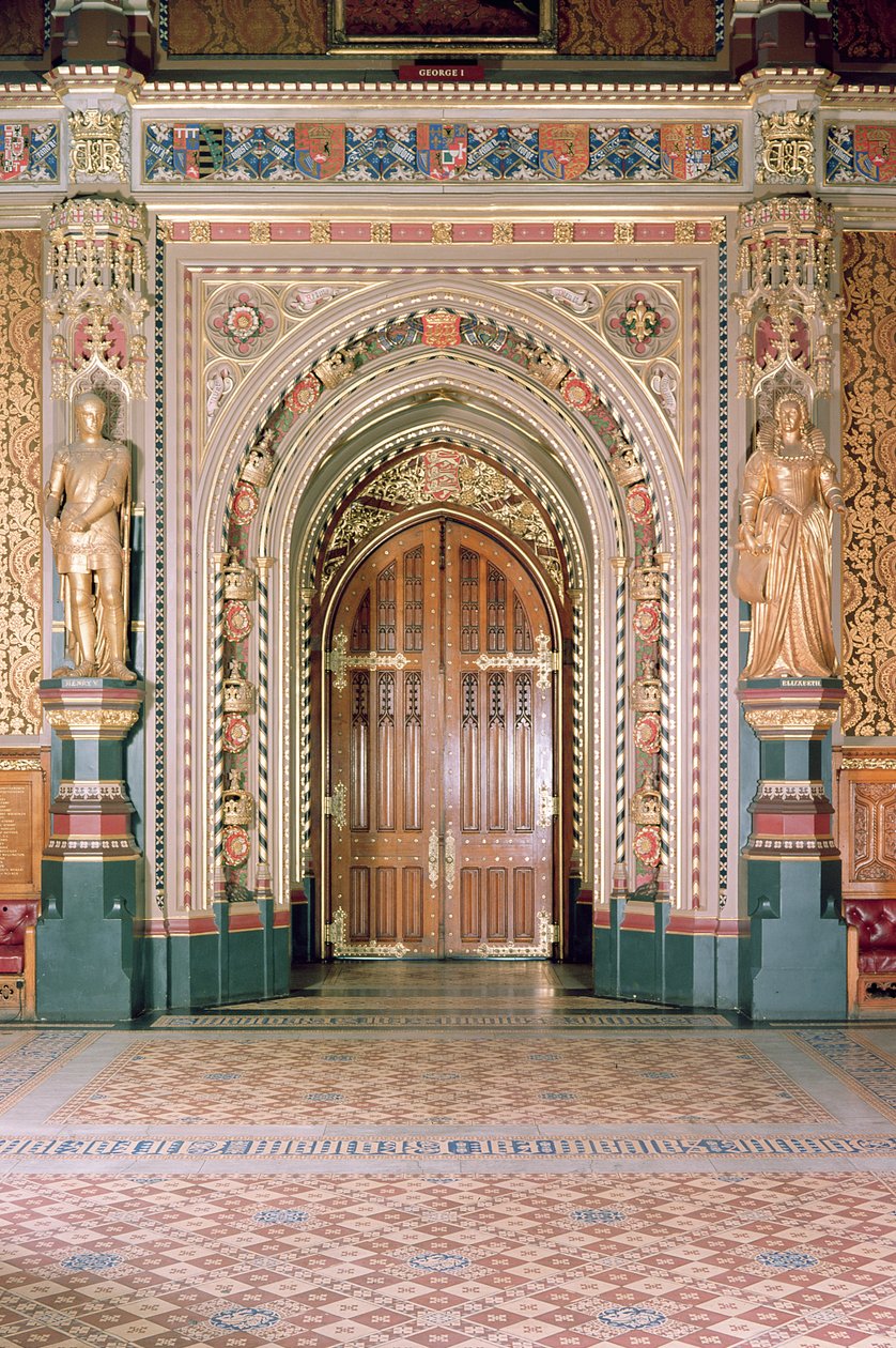 Houses of Parliament, Wejście do Robing Room, Royal Gallery, c.1841, Sir Charles Barry, (1795-1860) i Augustus Pugin, (1812-52) Westminster, Londyn, Wielka Brytania autorstwa Unbekannt Unbekannt