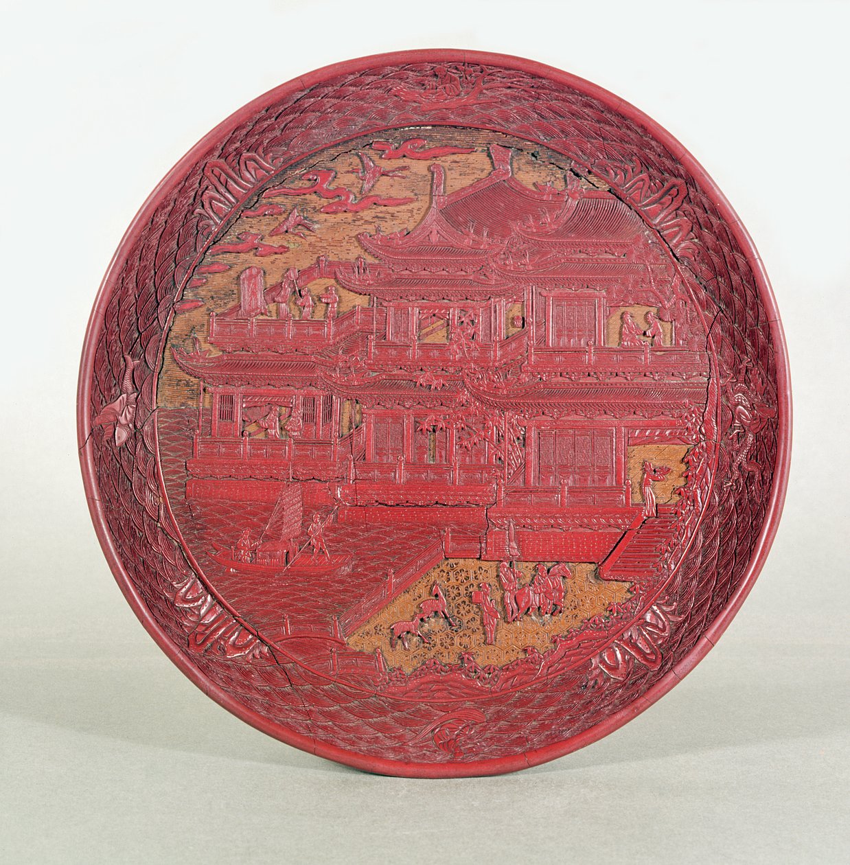 Naczynie do lakieru, rzeźbione, przedstawiające „Pawilon Orchidei księcia Tang, 1489” autorstwa Unbekannt Unbekannt