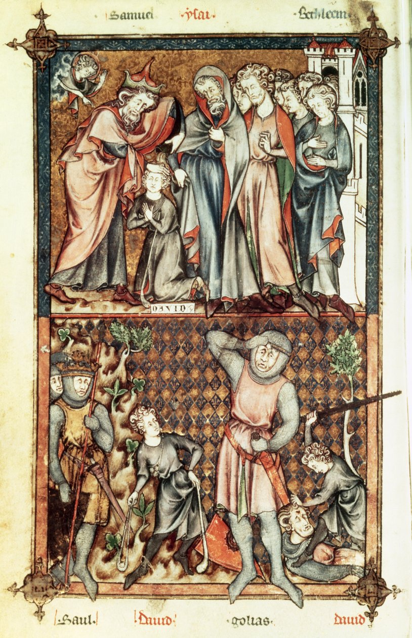 Lat 1023 f.7v Dawid i Goliat z Saulem – Le Bel de Breviare autorstwa Unbekannt Unbekannt