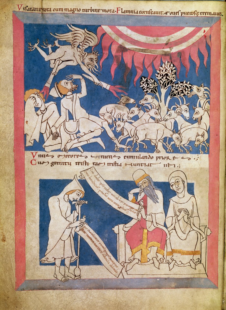 łac. 7253 15 675, f.4v: Hiob poddawany próbie przez Boga autorstwa Unbekannt Unbekannt