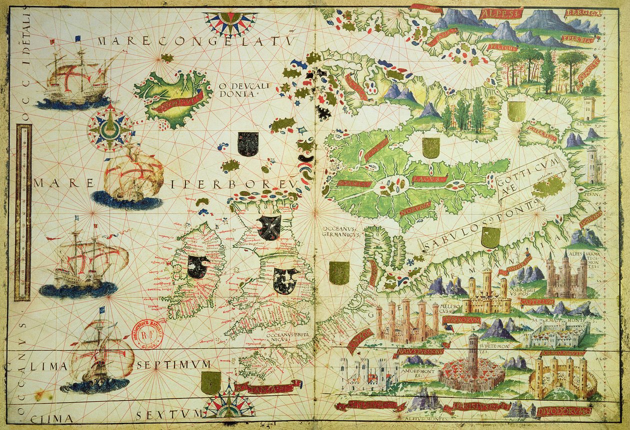 Mapa Europy z faksymile „Atlasu Millera” Pedro i Jorge Reinel oraz Lopo Homema, wykonana w 1519 r. autorstwa Unbekannt Unbekannt