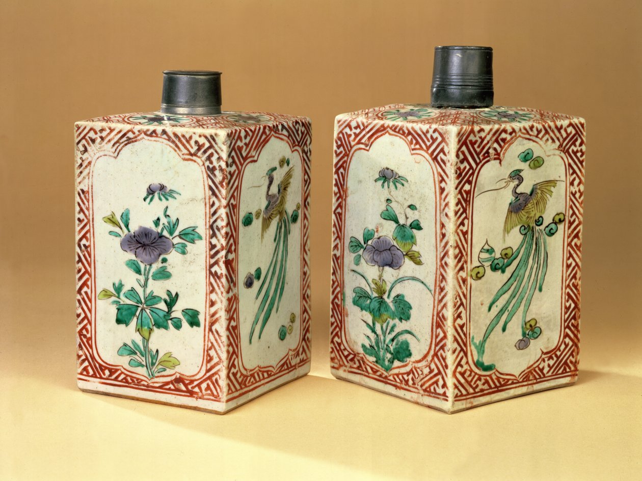 Pair of Ko-Kutani rectangular sake bottles (Tokkuri), late 17th century autorstwa Unbekannt Unbekannt