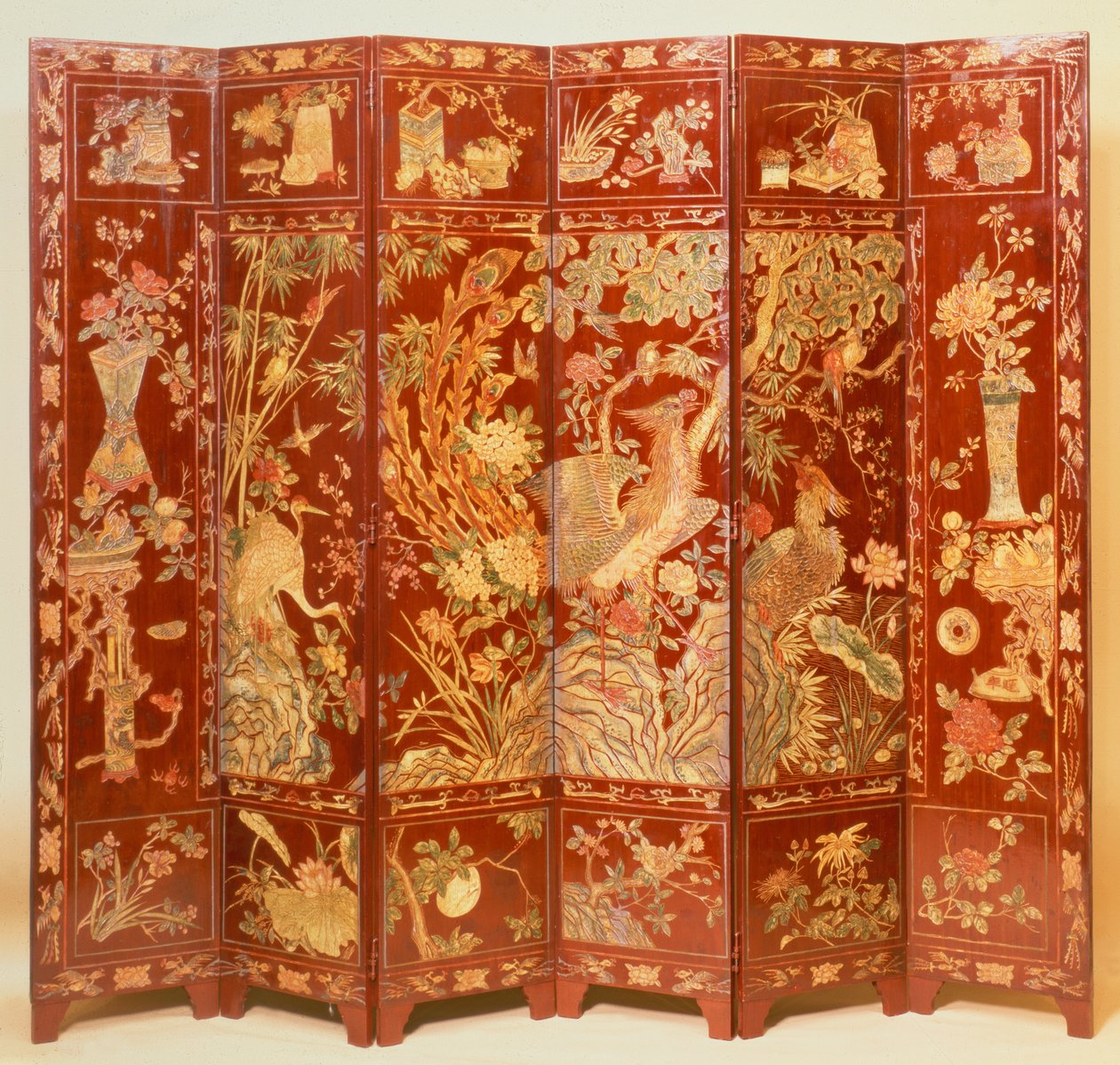 Scena pasterska, (czerwona lakowa parawan ze złoconymi chinoiserie) autorstwa Unbekannt Unbekannt