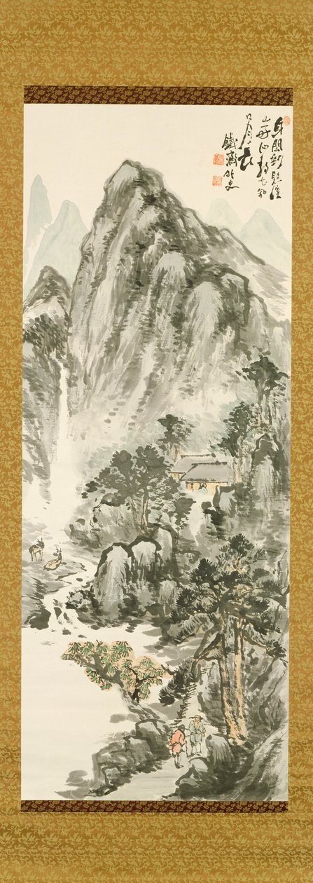 Retreat in the mountains, Tessai Tomioka (1836-1924), (kolorowy drzeworyt) autorstwa Unbekannt Unbekannt