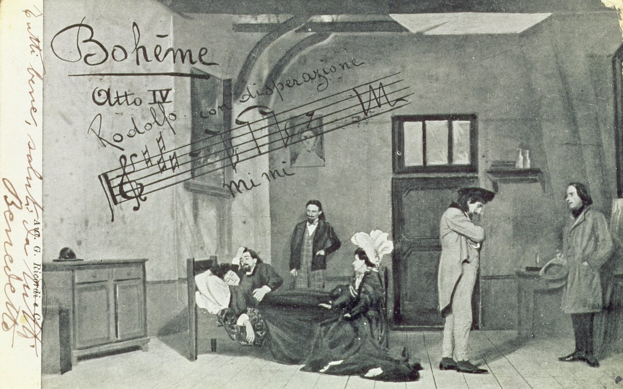 Scena z IV aktu opery „Cyganeria”, Giacomo Pucciniego (1858-1924) (fot. bw) autorstwa Unbekannt Unbekannt