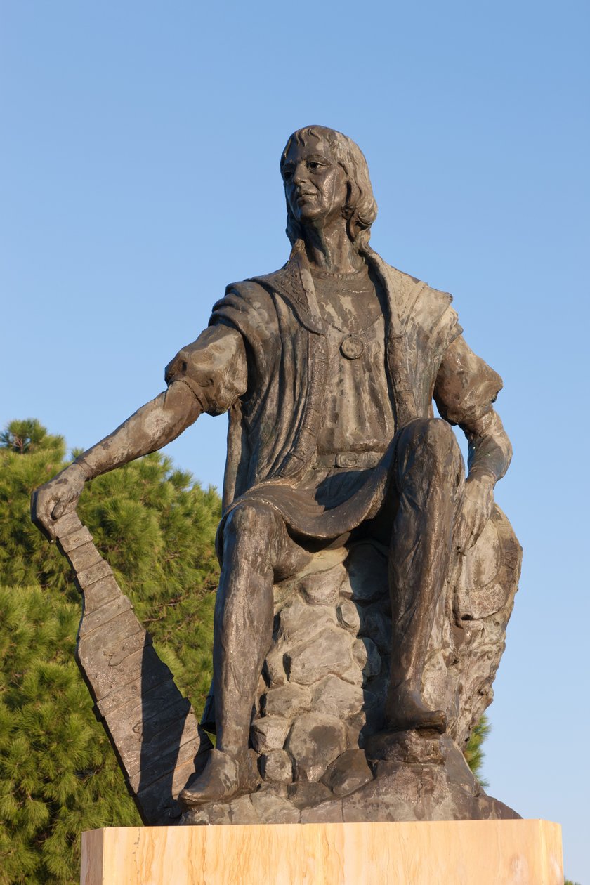 Pomnik Krzysztofa Kolumba w klasztorze La Rabida, prowincja Huelva, Andaluzja, południowa Hiszpania. autorstwa Unbekannt Unbekannt
