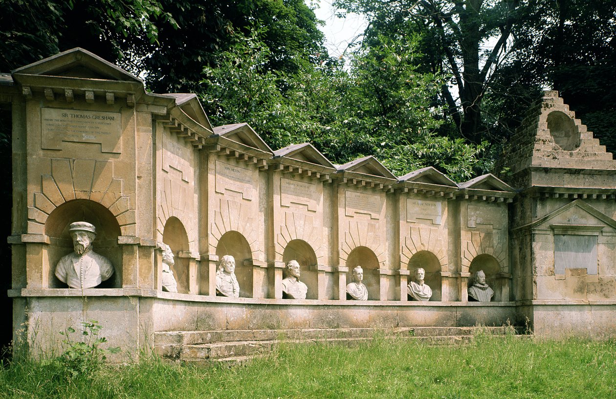 Stowe, William Kent (1684-1748), Świątynia Brytyjskich Godnych, c.1735, Buckinghamshire, Wielka Brytania autorstwa Unbekannt Unbekannt