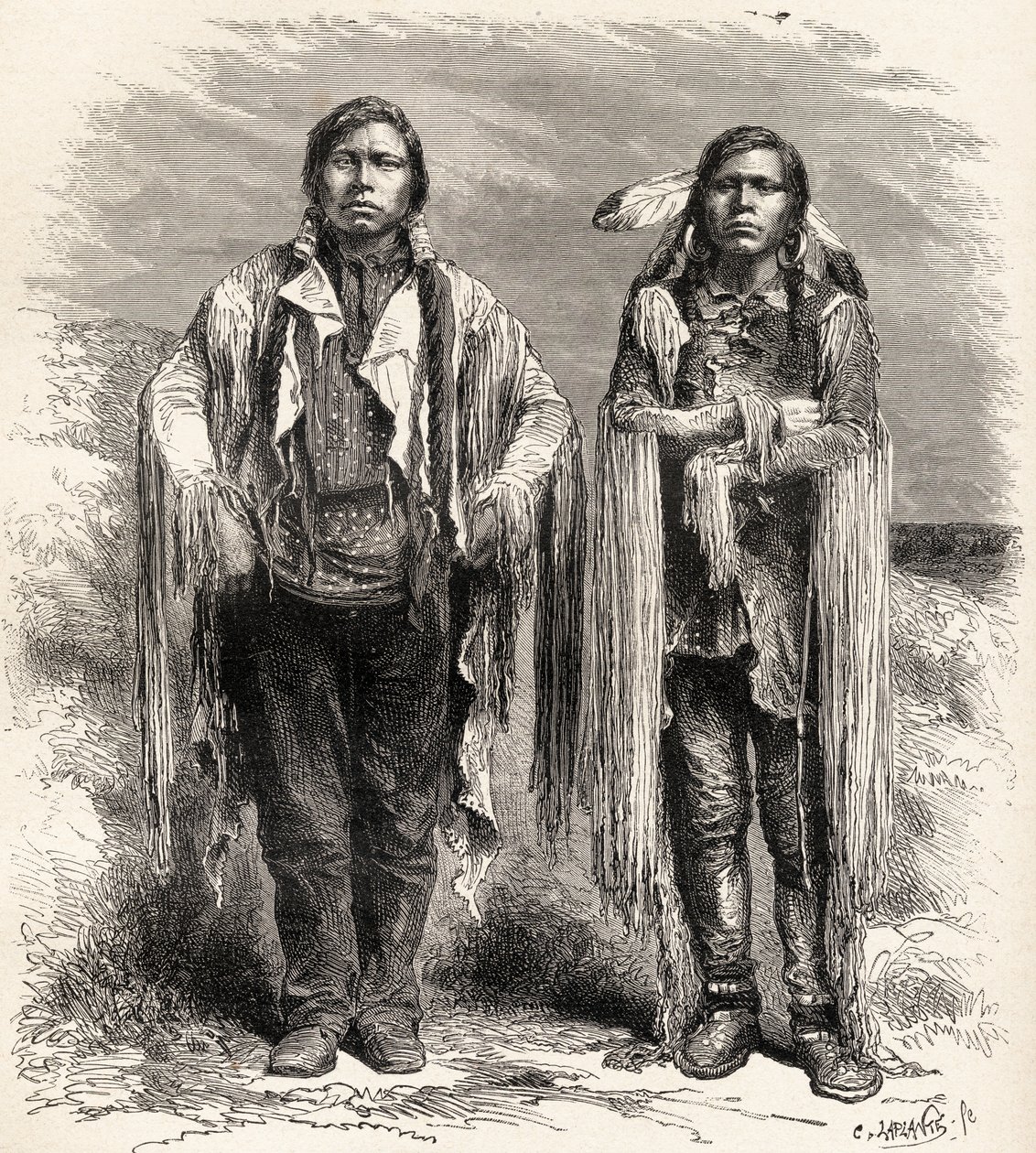 Dwóch Indian Ute, ilustracja ze „Świata w rękach”, sztychowana przez Charlesa Laplante (zm. 1903), opublikowana w 1878 r. autorstwa Unbekannt Unbekannt