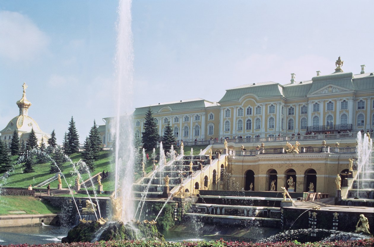 Widok z tarasów na Pałac Peterhof nad Fontanną Samsona autorstwa Unbekannt Unbekannt