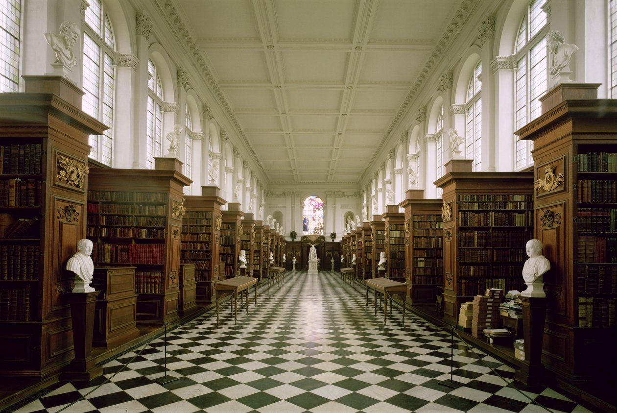 Wren Library, widok wnętrza, 1676-84, zbudowana przez Sir Christophera Wrena, Trinity College, Cambridge, Wielka Brytania (1632-1723) autorstwa Unbekannt Unbekannt