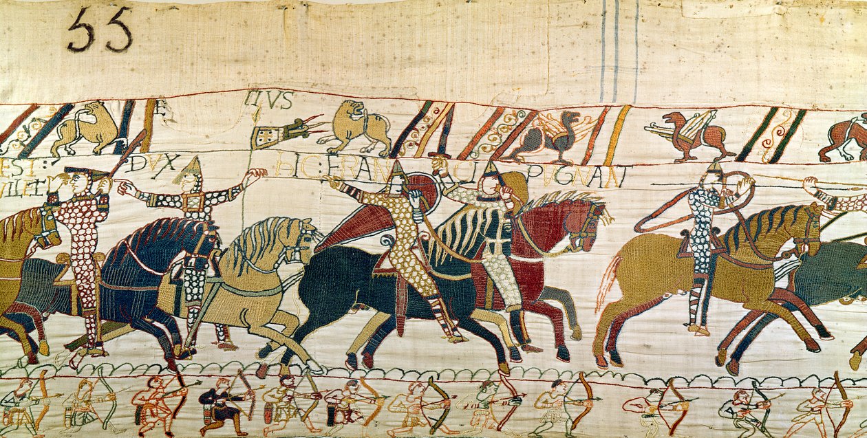 Książę William pokazuje twarz swojej armii, Bayeux Tapestry autorstwa Unbekannt Unbekannt