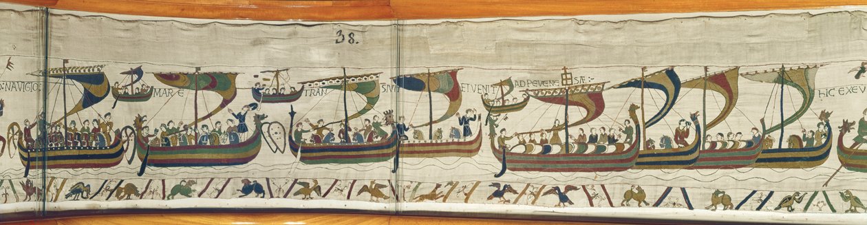 Normandzka flota inwazyjna przekracza kanał, Bayeux Tapestry autorstwa Unbekannt Unbekannt