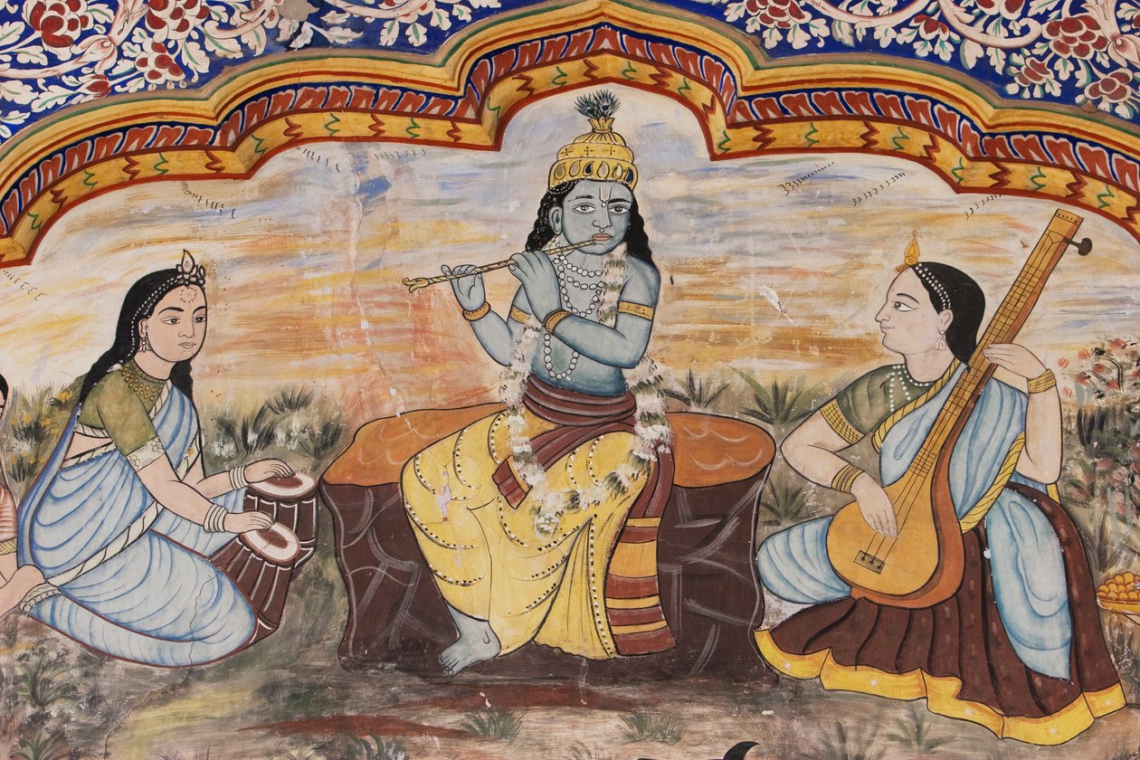 Fragment malarstwa wzdłuż dziedzińca Muzeum Nawalgarh Podar Haveli, Nawalgarh, Radżastan, Indie autorstwa Unbekannt Unbekannt