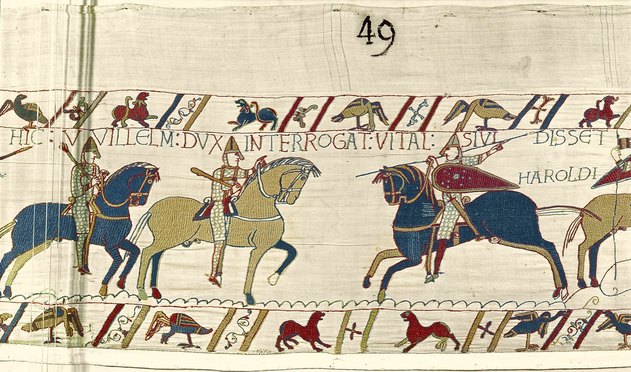 Książę William pyta Vitala, czy widział armię Harolda, Bayeux Tapestry autorstwa Unbekannt Unbekannt