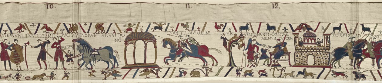 Wysłannicy księcia Williama są wysyłani do hrabiego Guya i wracają z wiadomością, Bayeux Tapestry autorstwa Unbekannt Unbekannt