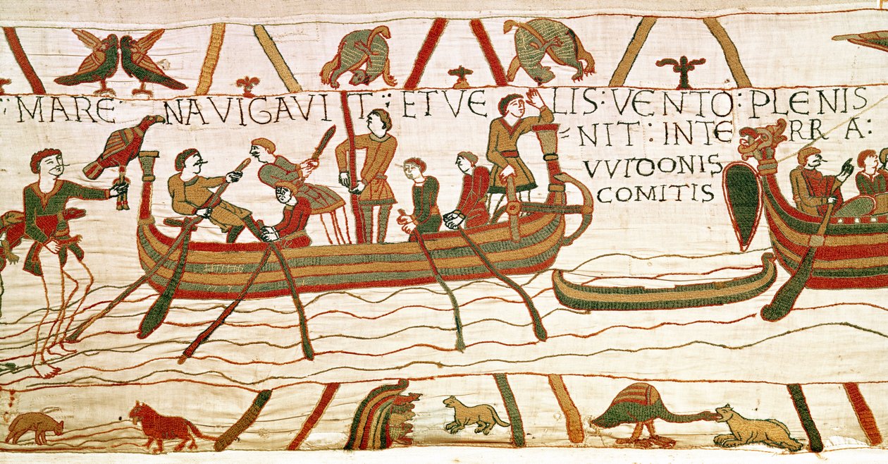 Harold przekracza kanał na terytorium hrabiego Guy z Ponthieu, Bayeux Tapestry autorstwa Unbekannt Unbekannt
