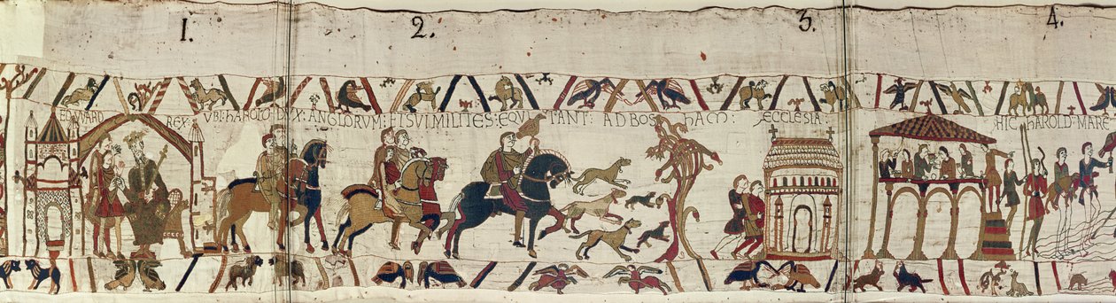Król Edward Wyznawca wysyła Harolda ze swoimi ludźmi do Normandii, Bayeux Tapestry autorstwa Unbekannt Unbekannt