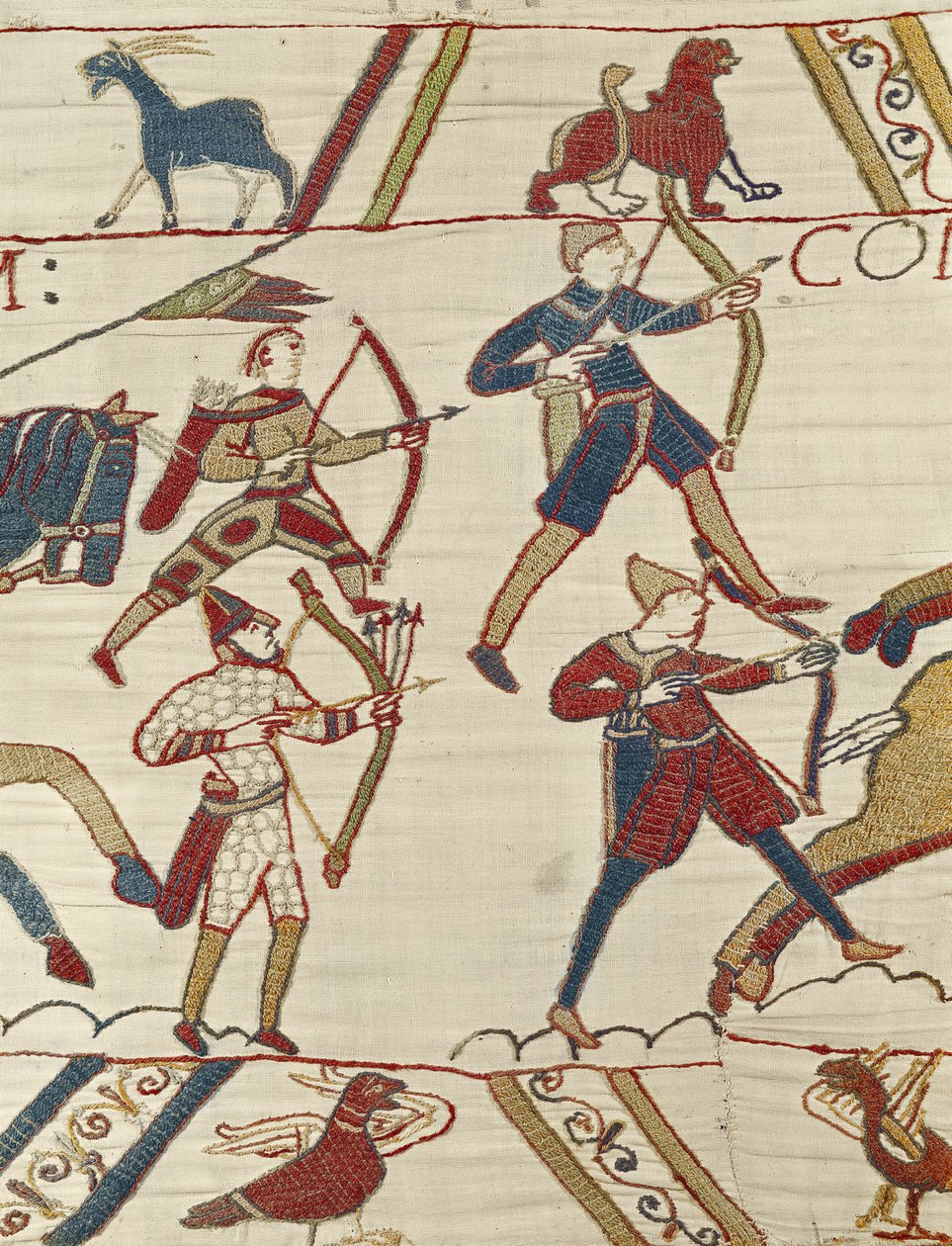 Normanowie łucznicy przygotowują się do bitwy z armią angielską, Bayeux Tapestry autorstwa Unbekannt Unbekannt