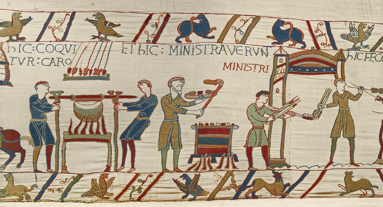 Normanowie przygotowują ucztę dla Williama, Bayeux Tapestry autorstwa Unbekannt Unbekannt
